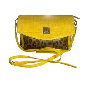 Joanel Genuine Leather Crossbody Bag Yellow Croc & Leopard Print Accent
